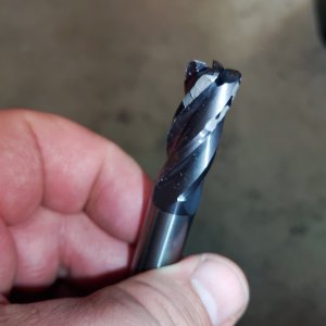 Worn tungsten carbide end mill before regrinding